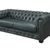 Sofá Chesterfield 3+2 Lugares Brenton 100% Pele De Bufalo Superior Cor Verde-Acinzentado