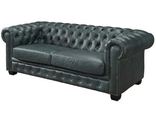 Sofá Chesterfield 3+2 Lugares Brenton 100% Pele De Bufalo Superior Cor Verde-Acinzentado