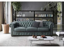 Sofá Chesterfield 4 Lugares Brenton 100% Pele De Bufalo Superior Cor Verde-Acinzentado
