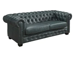 Sofá Chesterfield 3 Lugares Brenton 100% Pele De Bufalo Superior Cor Verde-Acinzentado