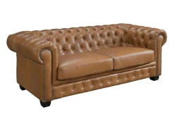 Sofá Chesterfield 3 Lugares Brenton 100% Pele De Bufalo Superior Cor Caramelo Vintage