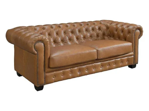 Sofá Chesterfield 3 Lugares Brenton 100% Pele De Bufalo Superior Cor Caramelo Vintage