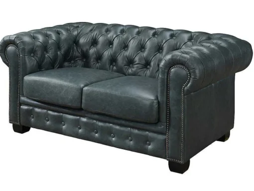 Sofá Chesterfield 3+2 Lugares Brenton 100% Pele De Bufalo Superior Cor Verde-Acinzentado