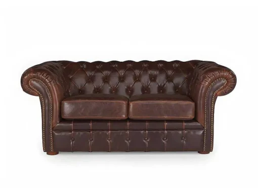 Sofá De 2 Lugares 100% Couro Envelhecido Estilo Chesterfield - Clotaire