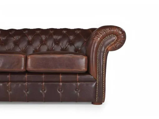 Sofá De 2 Lugares 100% Couro Envelhecido Estilo Chesterfield - Clotaire