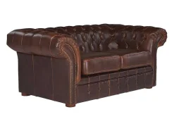 Sofá De 2 Lugares 100% Couro Envelhecido Estilo Chesterfield - Clotaire