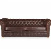Sofá De 3 Lugares 100% Pele Envelhecida Castanho Estilo Chesterfield - Clotaire