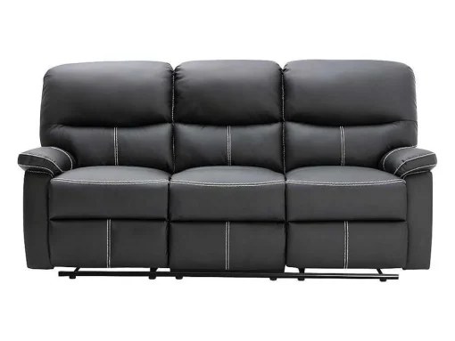 Sofá De 3 Lugares Articulado Em Pele Sintética Cor Preto - Canby