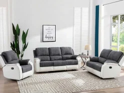Sofá De 2 Lugares Articulado Em Microfibra E Pele Sintética Cinzento E Branco - Brody