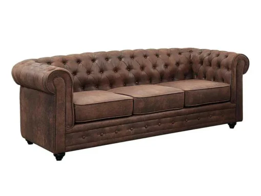 Sofá De 3 Lugares Chesterfield Em Microfibra Com Aspeto De Pele Envelhecida