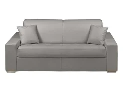 Sofá De 3 Lugares Convertivel De Abertura Rapida Em Pele Sintética Emir Cor Cinza. Cama De Ripas Largas De 140 Cm E Colchão De 18 Cm