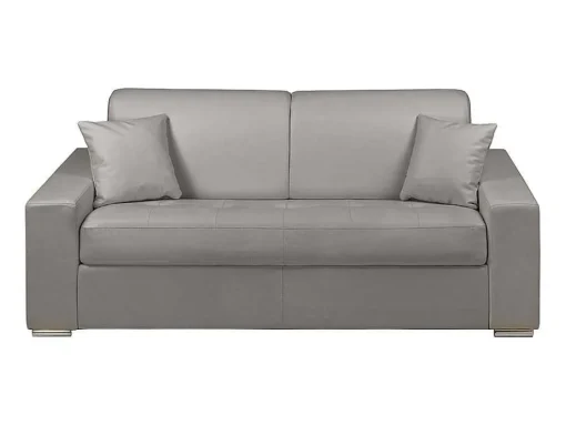 Sofá De 3 Lugares Convertivel De Abertura Rapida Em Pele Sintética Emir Cor Cinza. Cama De Ripas Largas De 140 Cm E Colchão De 18 Cm
