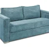 Sofá De 3 Lugares Convertivel Abertura Rapida Veludo Canelado Azul-Turquesa, Cama De Ripas Largas 140 Cm E Colchão 18 Cm - Loreto