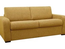 Sofá De 3 Lugares Convertivel De Abertura Rapida Em Tecido Cor Amarelo Mostarda Bevis - Colchão De 14 Cm