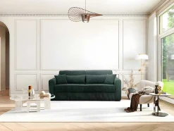 Sofá De 3 Lugares Convertivel Abertura Rapida Veludo Canelado Verde, Cama De 140 Cm, Colchão De 18 Cm - Mondovi
