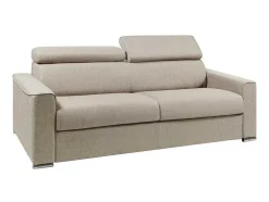 Sofá De 4 Lugares Convertivel De Abertura Rapida Em Tecido Vizir - Bege - Cama De Ripas Largas De 160 Cm - Colchão De 22 Cm Com Memória De Forma
