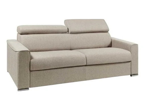 Sofá De 4 Lugares Convertivel De Abertura Rapida Em Tecido Vizir - Bege - Cama De Ripas Largas De 160 Cm - Colchão De 22 Cm Com Memória De Forma