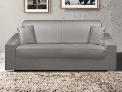 Sofá De 3 Lugares Convertivel De Abertura Rapida Em Pele Sintética Emir Cor Cinza. Cama De Ripas Largas De 140 Cm E Colchão De 18 Cm