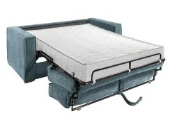 Sofá De 3 Lugares Convertivel Abertura Rapida Veludo Canelado Azul-Turquesa, Cama De Ripas Largas 140 Cm E Colchão 18 Cm - Loreto
