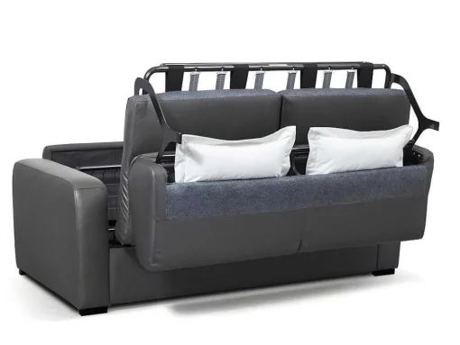 Sofá De 3 Lugares Convertivel Em Cama Expresso Em Pele Cinza - Bevis