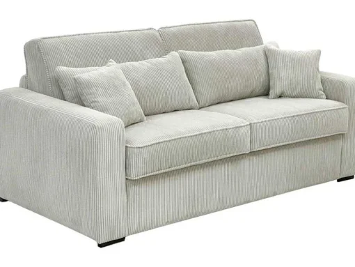 Sofá De 4 Lugares Convertivel Abertura Rapida Tecido Creme, Cama De 160 Cm, Colchão De 18 Cm - Mondovi
