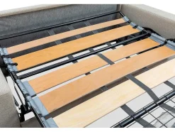 Sofá De 3 Lugares Convertivel De Abertura Rapida Em Pele Sintética Emir Cor Cinza. Cama De Ripas Largas De 140 Cm E Colchão De 18 Cm