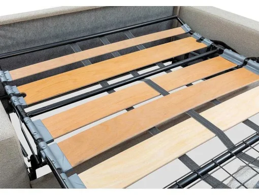 Sofá De 3 Lugares Convertivel De Abertura Rapida Em Pele Sintética Emir Cor Cinza. Cama De Ripas Largas De 140 Cm E Colchão De 18 Cm