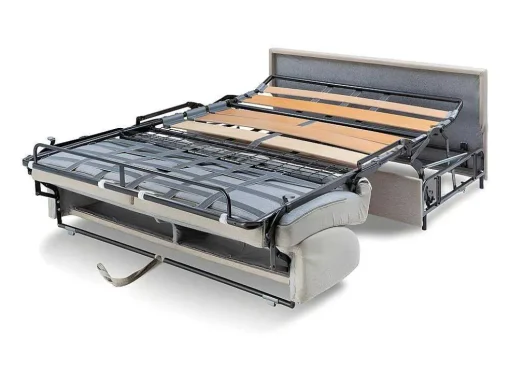 Sofá De 4 Lugares Convertivel De Abertura Rapida Em Tecido Vizir - Bege - Cama De Ripas Largas De 160 Cm - Colchão De 22 Cm Com Memória De Forma