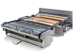 Sofá De 4 Lugares Convertivel De Abertura Rapida Em Tecido Vizir - Bege - Cama De Ripas Largas De 160 Cm - Colchão De 18 Cm
