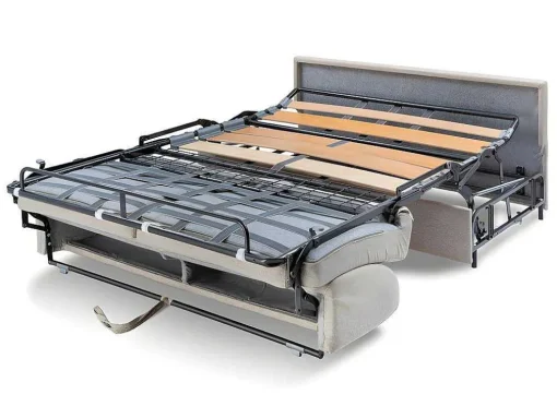 Sofá De 4 Lugares Convertivel De Abertura Rapida Em Tecido Vizir - Bege - Cama De Ripas Largas De 160 Cm - Colchão De 18 Cm