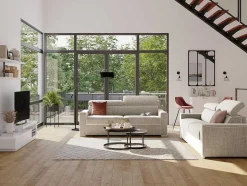 Sofá De 4 Lugares Convertivel De Abertura Rapida Em Tecido Vizir - Bege - Cama De Ripas Largas De 160 Cm - Colchão De 22 Cm Com Memória De Forma