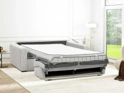 Sofá De 4 Lugares Convertivel Abertura Rapida Tecido Creme, Cama De 160 Cm, Colchão De 18 Cm - Mondovi