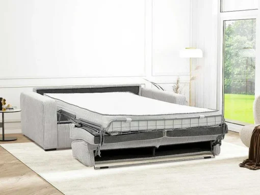 Sofá De 4 Lugares Convertivel Abertura Rapida Tecido Creme, Cama De 160 Cm, Colchão De 18 Cm - Mondovi