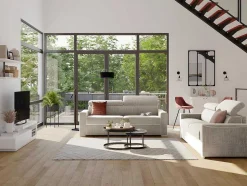 Sofá De 4 Lugares Convertivel De Abertura Rapida Em Tecido Vizir - Bege - Cama De Ripas Largas De 160 Cm - Colchão De 18 Cm