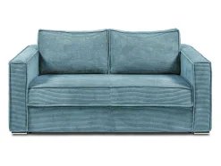 Sofá De 3 Lugares Convertivel Abertura Rapida Veludo Canelado Azul-Turquesa, Cama De Ripas Largas 140 Cm E Colchão 18 Cm - Loreto