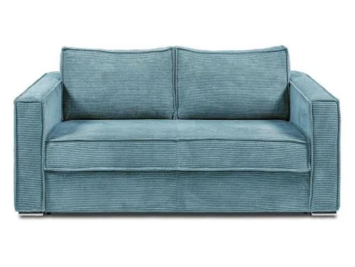 Sofá De 3 Lugares Convertivel Abertura Rapida Veludo Canelado Azul-Turquesa, Cama De Ripas Largas 140 Cm E Colchão 18 Cm - Loreto