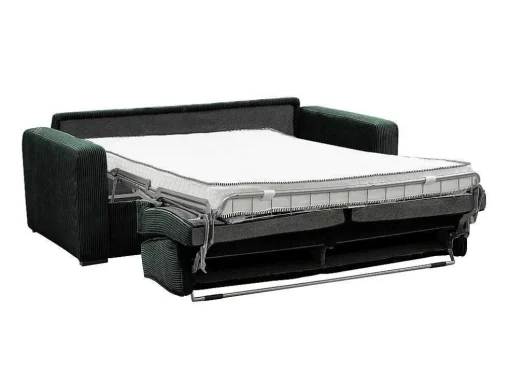 Sofá De 4 Lugares Convertivel Abertura Rapida Veludo Canelado Verde, Cama De Ripas Largas, Colchão De 18 Cm - Mondovi