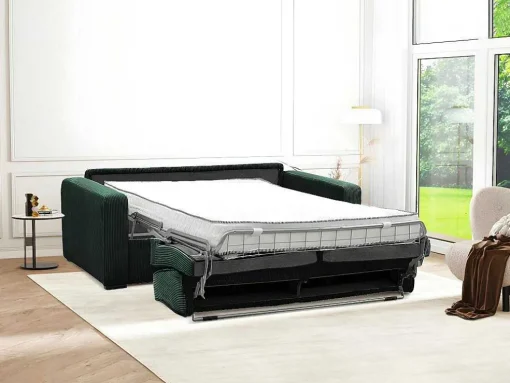 Sofá De 3 Lugares Convertivel Abertura Rapida Veludo Canelado Verde, Cama De 140 Cm, Colchão De 18 Cm - Mondovi