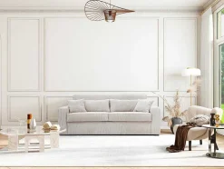 Sofá De 4 Lugares Convertivel Abertura Rapida Tecido Creme, Cama De 160 Cm, Colchão De 18 Cm - Mondovi