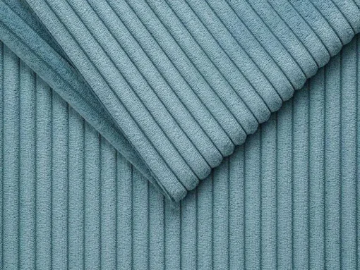 Sofá De 3 Lugares Convertivel Abertura Rapida Veludo Canelado Azul-Turquesa, Cama De Ripas Largas 140 Cm E Colchão 18 Cm - Loreto