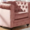 Sofá De 3 Lugares E 2 Cadeiroes Chesterfield - Veludo Rosa Pastel