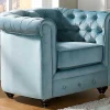 Sofá De 3 Lugares E Cadeirão Chesterfield - Veludo Azul Pastel