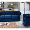 Sofá De 3 Lugares E Cadeirão Chesterfield - Veludo Azul Real