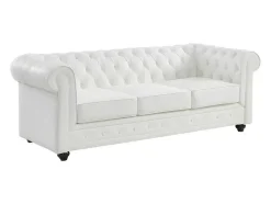 Sofá De 3 Lugares Em Pele De Bufalo - Branco - Chesterfield