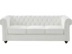 Sofá De 3 Lugares Em Pele De Bufalo - Branco - Chesterfield