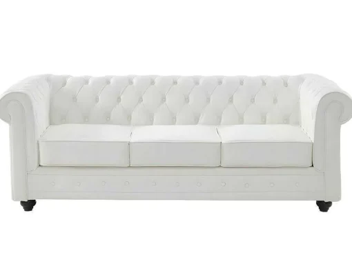 Sofá De 3 Lugares Em Pele De Bufalo - Branco - Chesterfield