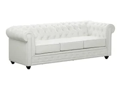 Sofá De 3 Lugares Em Pele Sintética Branco - Chesterfield