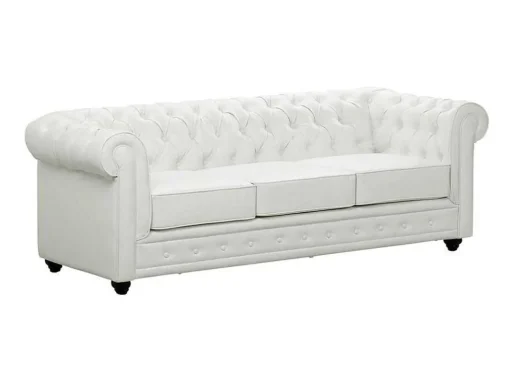 Sofá De 3 Lugares Em Pele Sintética Branco - Chesterfield
