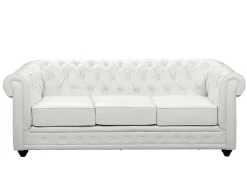 Sofá De 3 Lugares Em Pele Sintética Branco - Chesterfield