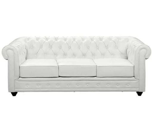 Sofá De 3 Lugares Em Pele Sintética Branco - Chesterfield